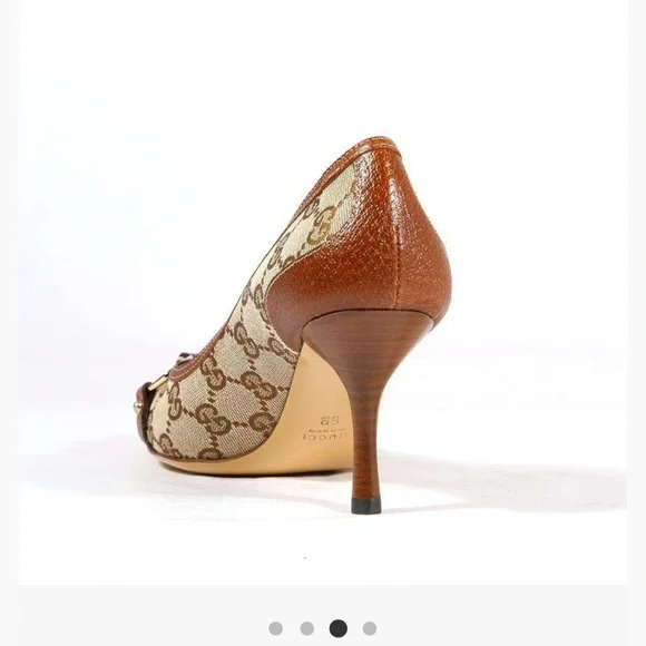 Gucci Women's Tan Canvas Loafers with Gold Accents - Picture 2 of 16